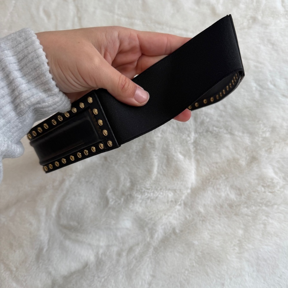Saks Fifth Avenue Italian Leather Belt Black Studded Size Medium - Picture 2 of 10